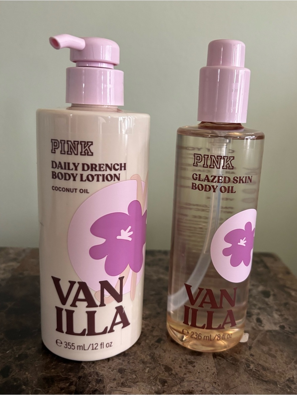 PINK Victoria’s Secret Daily Drench Lotion 12 oz/ Glazed Skin Body Oil 8 oz New